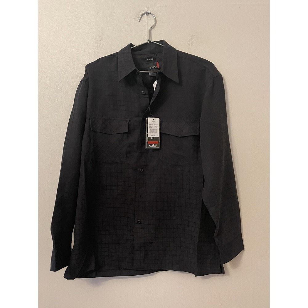 Utopia Medium Shirt Mens Black Suede Long Sleeves NWT, Suede M Shirt